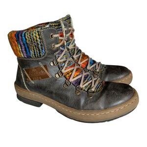 Rieker Felicitas Boots Womens Size US 6.5 EU 37 Leather Patch Side Zip Boho